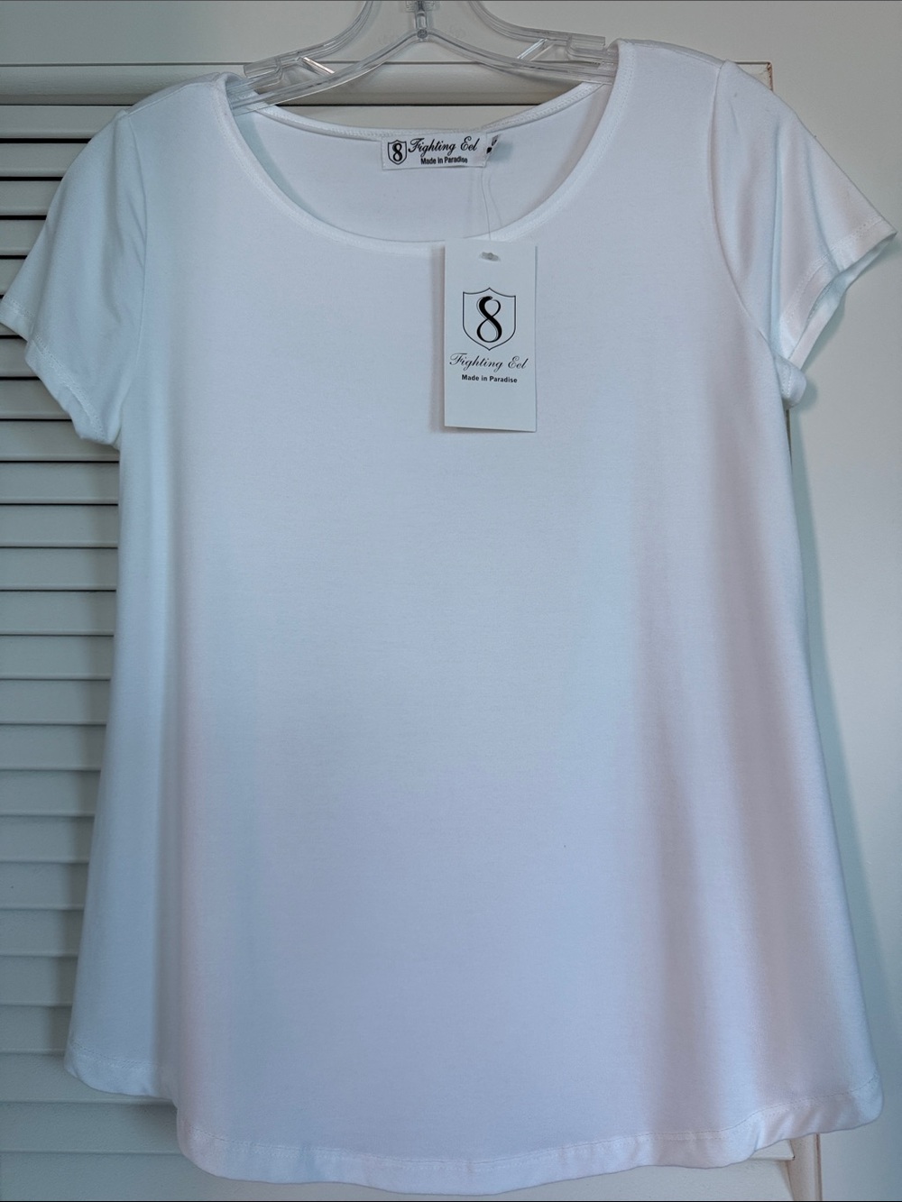 Fighting Eel Becca White Scoop Neck Short Sleeve Tee!
